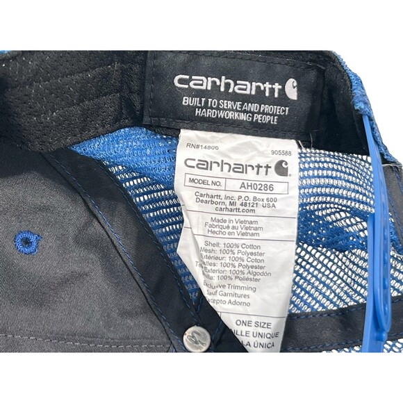 Carhartt Logo Mesh Trucker Hat Cap Snapback Mesh Back Blue Adjustable AH0286 - Picture 6 of 6